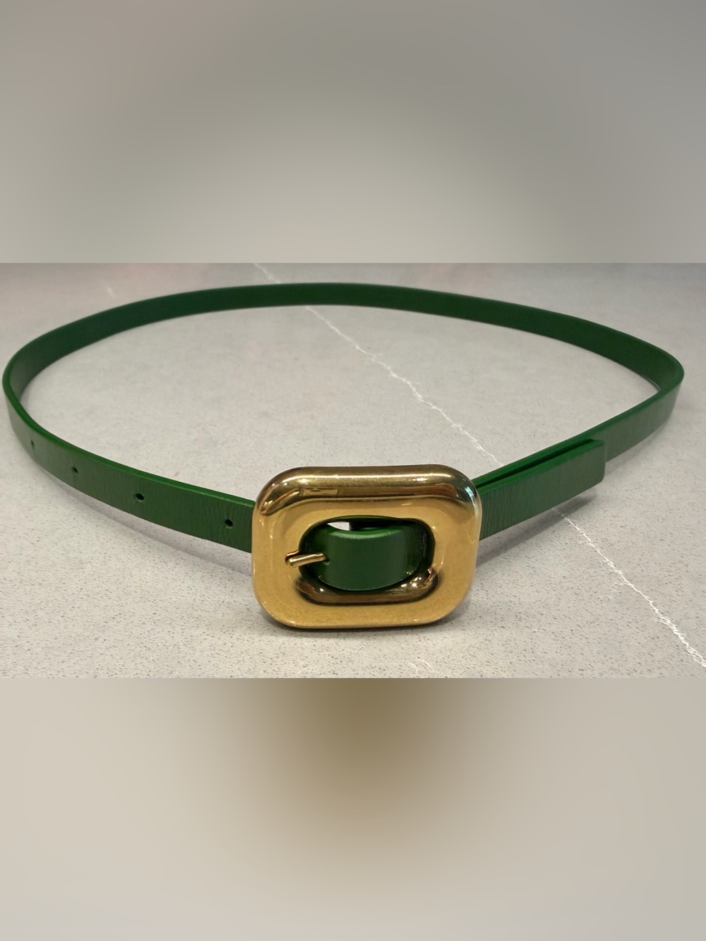 Bottega Veneta Green Leather Belt with Gold Square Buckle